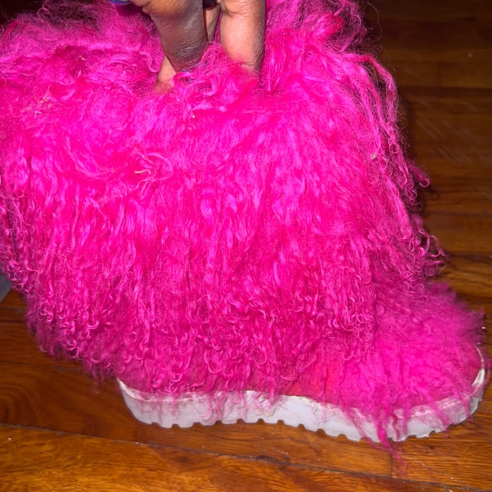 Pink furry boots
